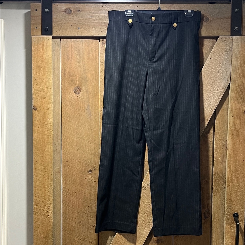 Black Pinstripe Pants with Gold Accents